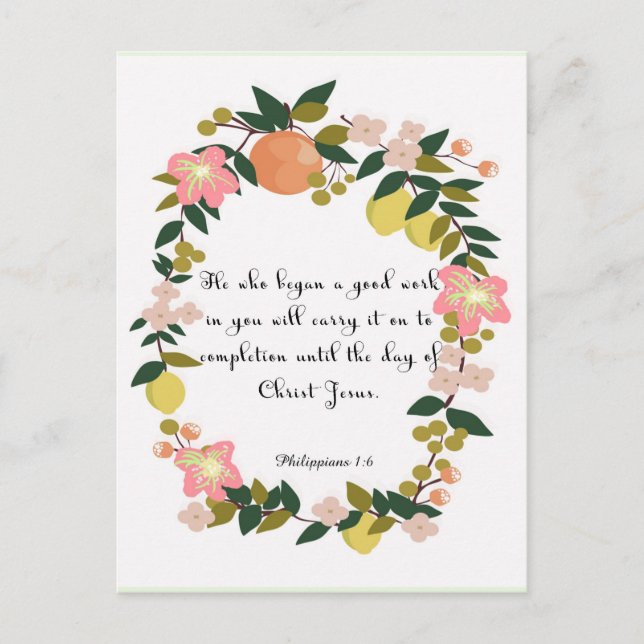 Cartão Postal Arte inspiradora cristã - Philippians 1:6 (Frente)