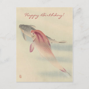 Cartão Postal Arte Japonês Antigo: Aniversário de Peixe Carpa Ko