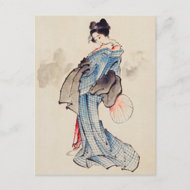 Cartão Postal Arte Japonesa Antiga Mulher num Quimono (Frente)