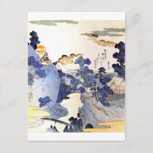 Cartão Postal Arte Japonesa Azul Vintage
