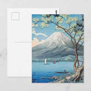 Cartão Postal Arte Japonesa Vintage do Monte Fuji e do Lago Yama