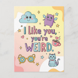 Cartão Postal Arte Kawaii de Monstro de Gato Pastel Fofo