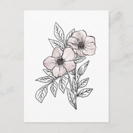 Cartão Postal Arte linear de aquarela de flor, elemento estético