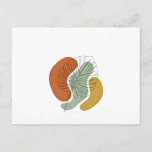 Cartão Postal Arte Linear de Folha de Monstera Moderno de Meados