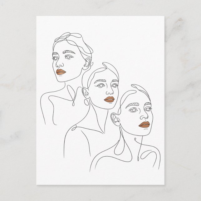 Cartão Postal Arte Linear Trio Feminino (Frente)