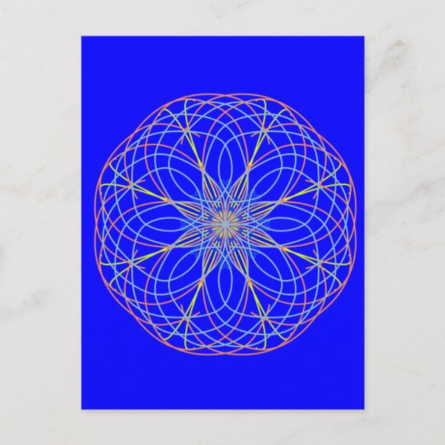 Cartão Postal Arte Mandala Kaleidoscópio Azul (Frente)