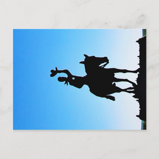 Cartão Postal Arte Metal Cowboy no portal perto de Johnson City, (Frente)