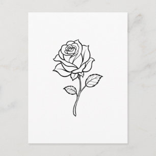 Cartão Postal Arte Minimalista de Linha de Rosa Floral Elegante 