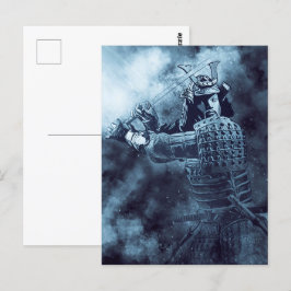 Cartão Postal Arte Mística do Guerreiro Abstrato SAMURAI Japonês