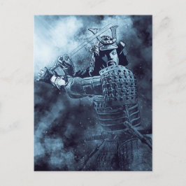 Cartão Postal Arte Mística do Guerreiro Abstrato SAMURAI Japonês