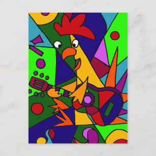 Cartão Postal Arte Moderna de Galinha Engraçada Tocando Violão O