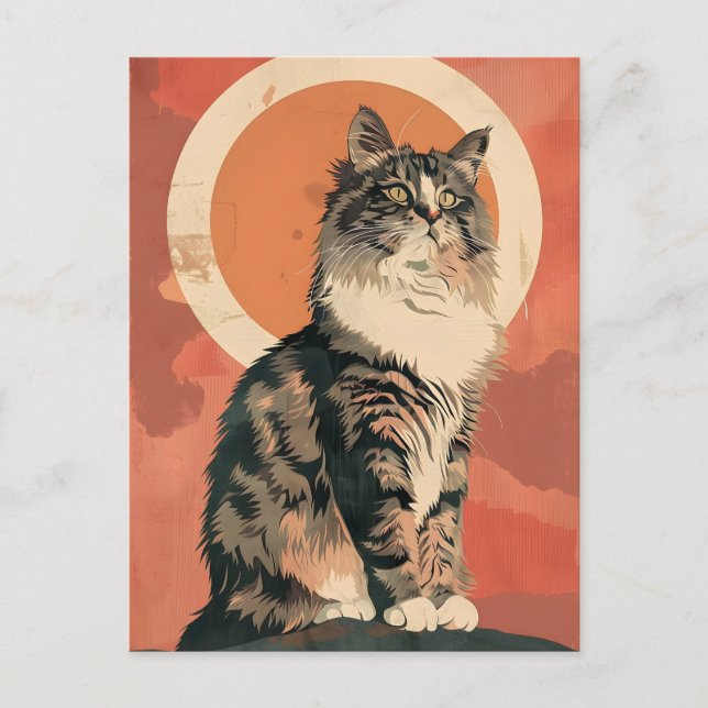 Cartão Postal Arte Moderna de Gato da Floresta Norueguesa (Frente)