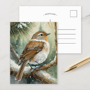 Cartão Postal Arte Moderna de Pássaro no Inverno Nevado