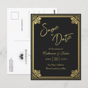 Cartão Postal Arte Moderna Deco Dourado Pavão Preto Salva Data