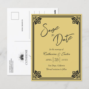 Cartão Postal Arte Moderna Deco Pavão Dourado Preto Salva A Data