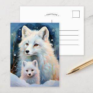 Cartão Postal Arte Moderna Raposa Ártica Inverno Nevado