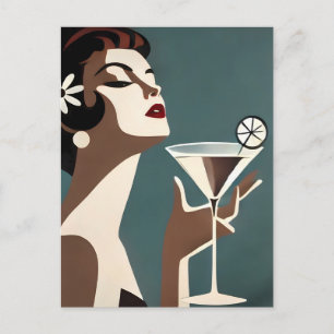Cartão Postal Arte Moderno de Meados do Século A Diva do Martini