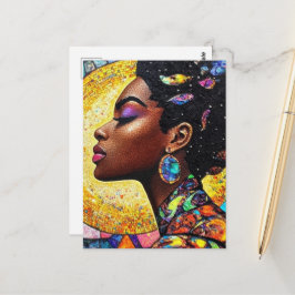 Cartão Postal Arte Mosaico Rainha Preta Tom Jóia Dourado