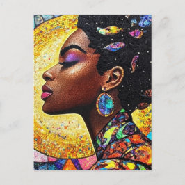 Cartão Postal Arte Mosaico Rainha Preta Tom Jóia Dourado
