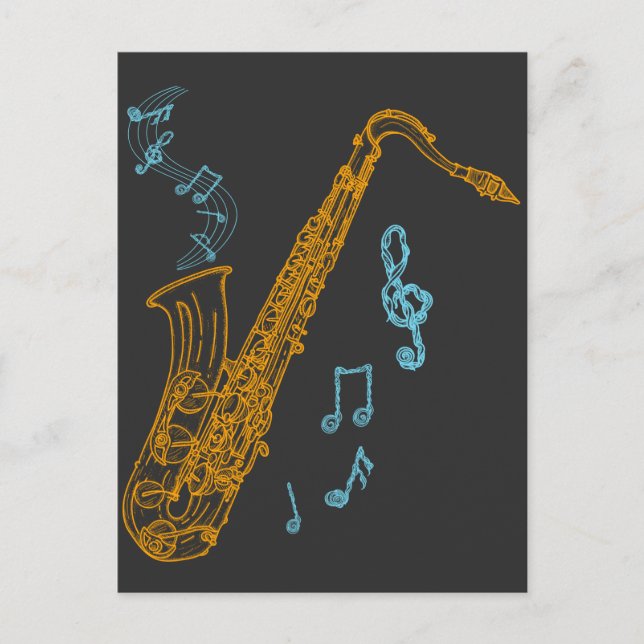 Cartão Postal Arte Musical do Jazz, Jogador Saxofone (Frente)