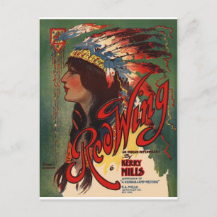 Cartão Postal Arte Musical Nativo Americano Índio Red Wing