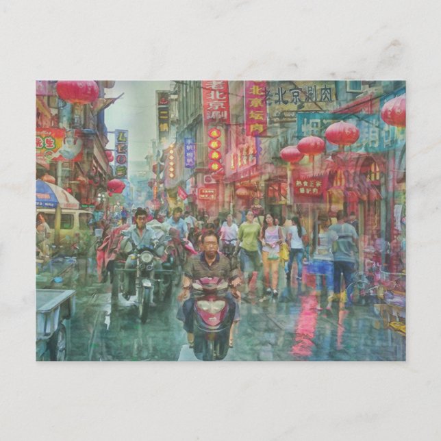 Cartão Postal Arte na China Beco de Pequim (Frente)