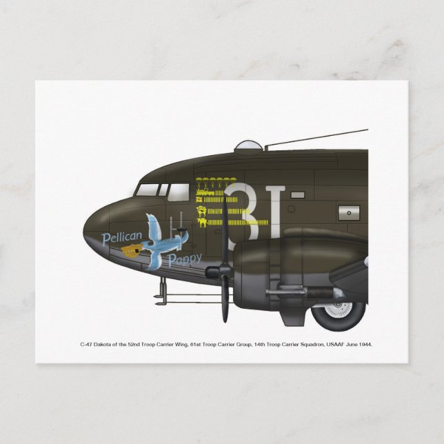 Cartão Postal Arte no nariz do C-47 Skytrain da USAAF (Frente)