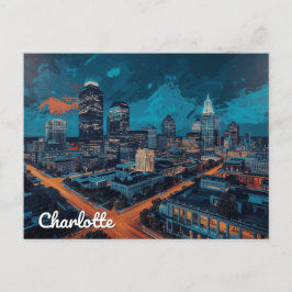 Cartão Postal Arte Noturna do Centro de Charlotte NC