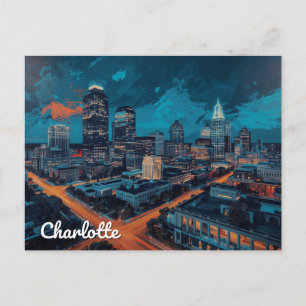 Cartão Postal Arte Noturna do Centro de Charlotte NC