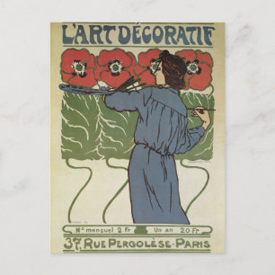 Cartão Postal Arte Nova Antiga, Artista Pintando Flores de Papou