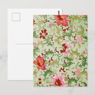 Cartão Postal Arte Nova Antiga Chinoiserie Floral Chinesa