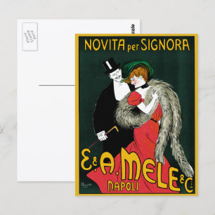 Cartão Postal Arte Nova Antiga, Moda Italiana Amor Romance