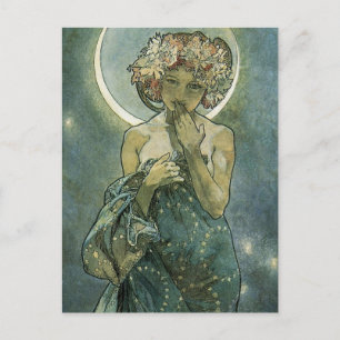 Cartão Postal Arte Nova Deslumbrante Mulher de Alphonse Mucha #1