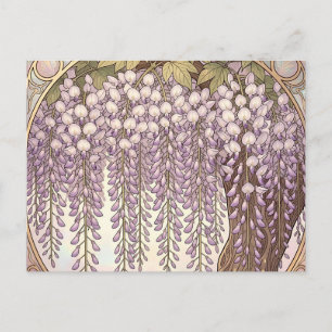 Cartão Postal Arte Nova Moldura Dourada Floral Wisteria