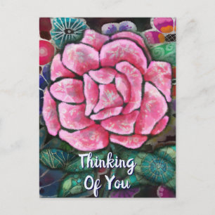 Cartão Postal Arte Novo Botânico Floral Caprichoso Rosa Cor-de-R