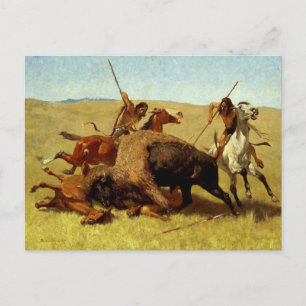Cartão Postal Arte Ocidental de Frederic Remington “Caça ao Búfa