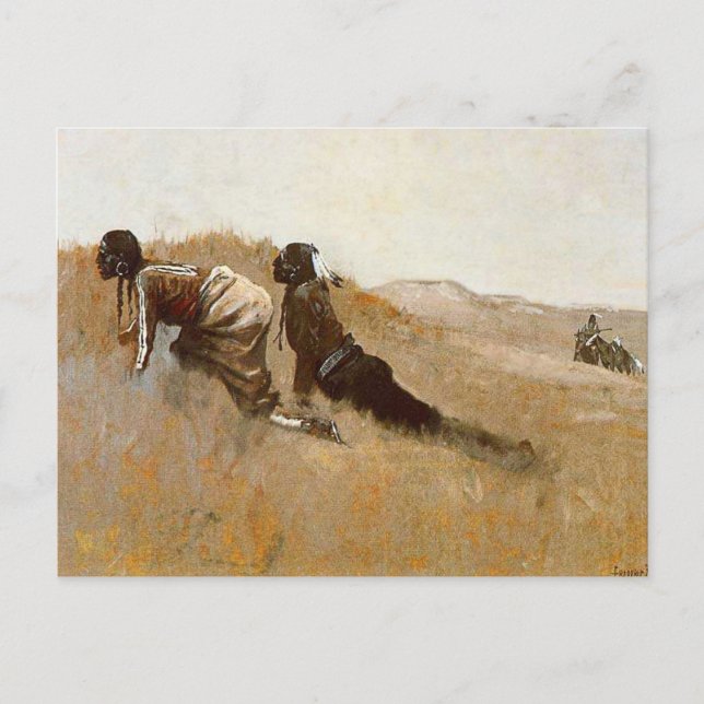 Cartão Postal Arte Ocidental "Indian Scouts Watting Custer" (Frente)