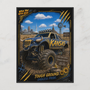 Cartão Postal Arte Off Road de Caminhão Monstro do Kansas
