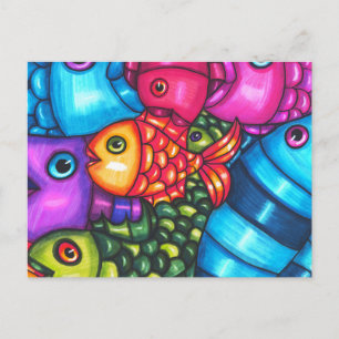 Cartão Postal Arte original de Abstrato de peixe colorida