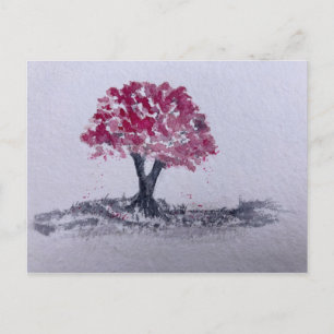 Cartão Postal Arte original de Cherry Blossom Tree Watercolor