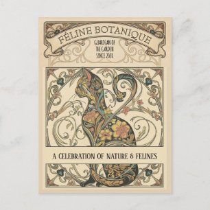 Cartão Postal Arte Ornamental Felina Botânica Art Nouveau