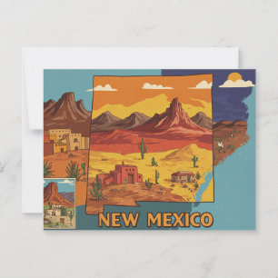 Cartão Postal Arte Paisagem do Novo México   Mapa de Estado Ilus