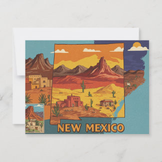Cartão Postal Arte Paisagem do Novo México | Mapa de Estado Ilus