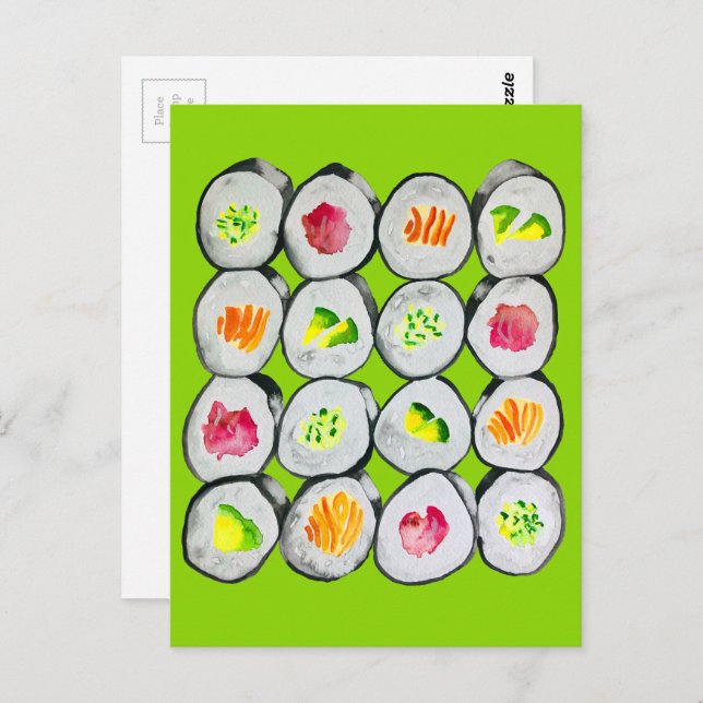 Cartão Postal Arte para ilustração de sushi (Frente/Verso)