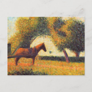 Cartão Postal Arte pontilhista de pintura a cavalo e a carrinho