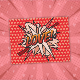 Cartão Postal Arte Pop de Quadrinhos Divertidos e Retrô de AMOR