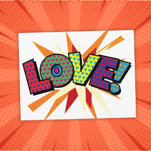 Cartão Postal Arte Pop de Quadrinhos Divertidos e Retrô de AMOR