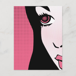 Cartão Postal Arte Pop de Quadrinhos Modernos do Rosto Feminino