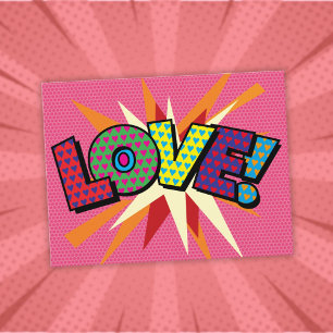 Cartão Postal Arte Pop de Quadrinhos Retrô Divertida de AMOR