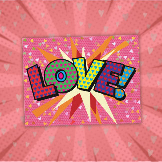 Cartão Postal Arte Pop de Quadrinhos Retrô Divertido de AMOR